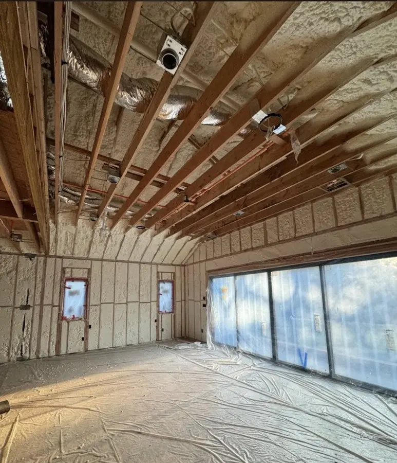 Interior walls and ceiling insulated with spray foam during new construction in Rancho Palos Verdes